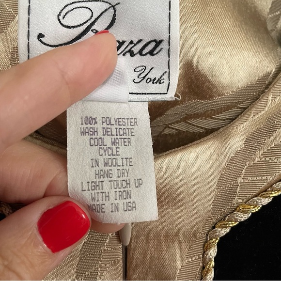 Raza New York Vintage Black Velvet Gold Jacquard Trim Medieval Kaftan Size Large - Picture 7 of 9